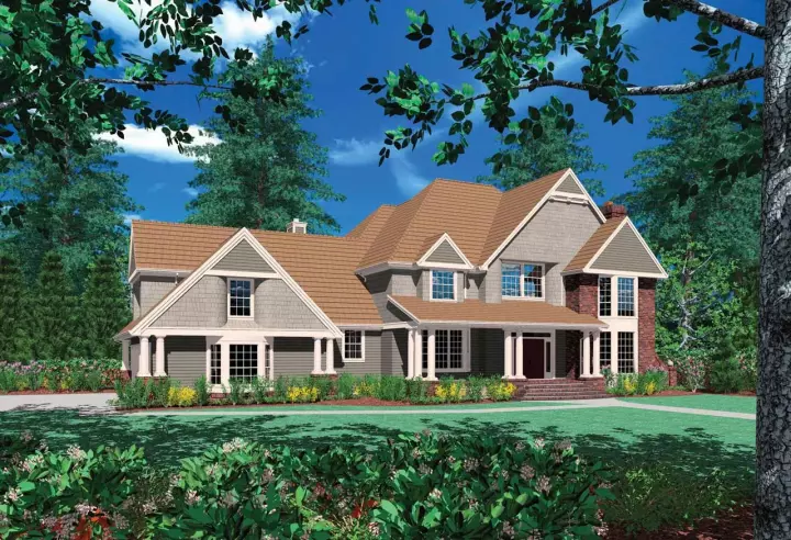 Craftsman house plans 74-369 - front exterior, 3,737 sq ft, 3 bed, 3 bath house plans | Monster House Plans