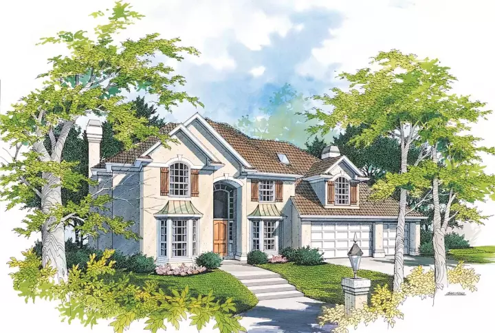 European house plans 74-371 - front exterior, 3,472 sq ft, 4 bed, 4 bath house plans | Monster House Plans