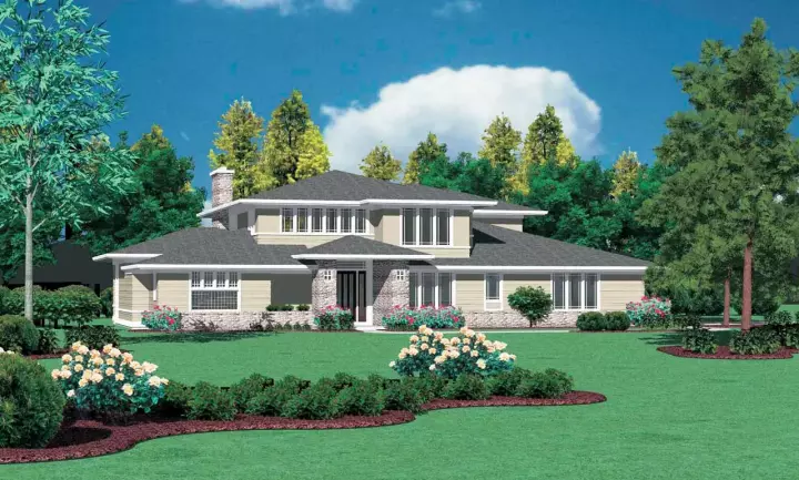 Prairie house plans 74-388 - front exterior, 3,700 sq ft, 4 bed, 3 bath house plans | Monster House Plans