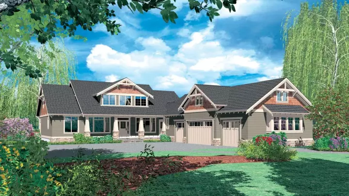 Craftsman house plans 74-392 - front exterior, 3,457 sq ft, 4 bed, 3 bath house plans | Monster House Plans