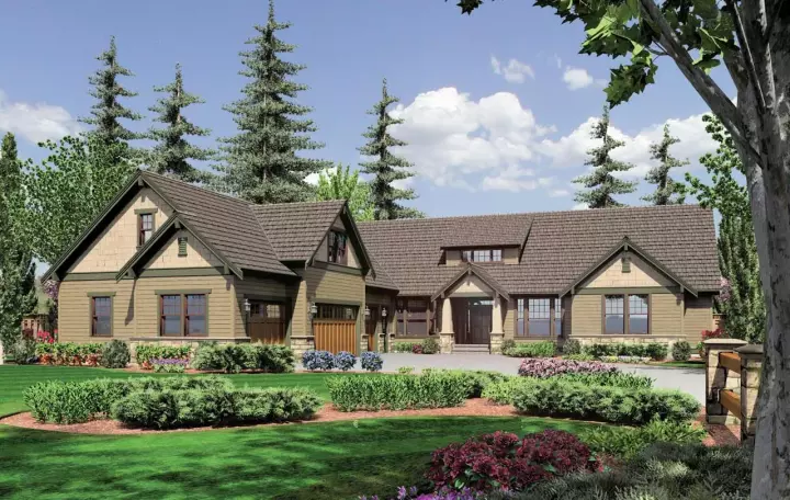 Craftsman house plans 74-409 - front exterior, 3,346 sq ft, 4 bed, 3 bath house plans | Monster House Plans
