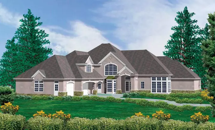 European house plans 74-424 - front exterior, 5,823 sq ft, 4 bed, 5 bath house plans | Monster House Plans