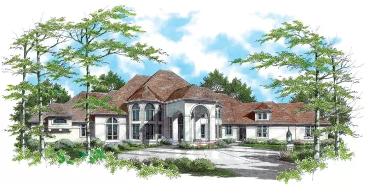 European house plans 74-428 - front exterior, 7,798 sq ft, 4 bed, 5 bath house plans | Monster House Plans