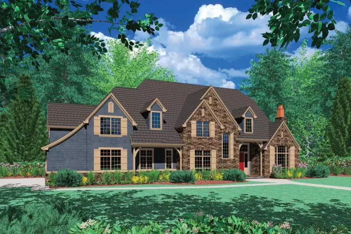 European house plans 74-440 - front exterior, 4,213 sq ft, 4 bed, 3 bath house plans | Monster House Plans