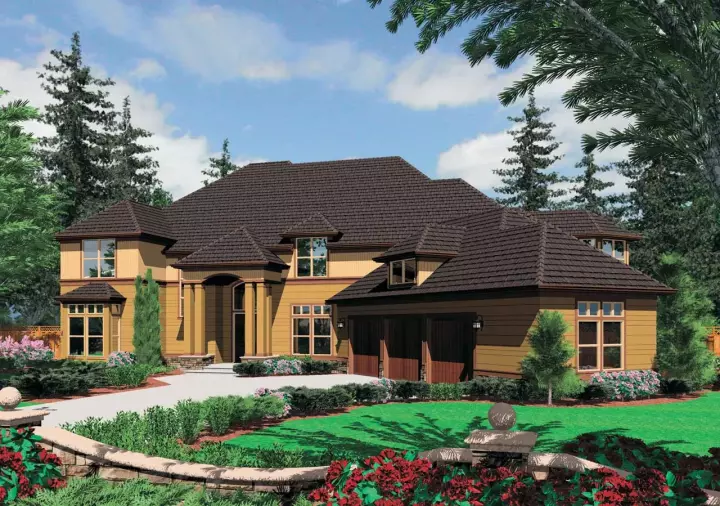 European house plans 74-446 - front exterior, 6,391 sq ft, 5 bed, 6 bath house plans | Monster House Plans
