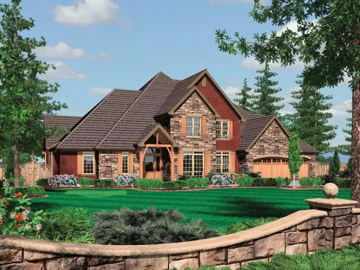 French Country house plans 74-451 - front exterior, 4,475 sq ft, 4 bed, 3 bath house plans | Monster House Plans