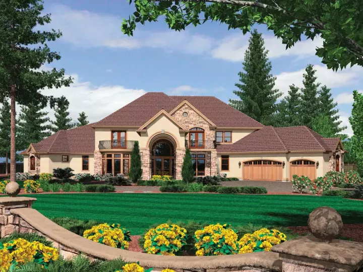European house plans 74-452 - front exterior, 6,497 sq ft, 5 bed, 6 bath house plans | Monster House Plans