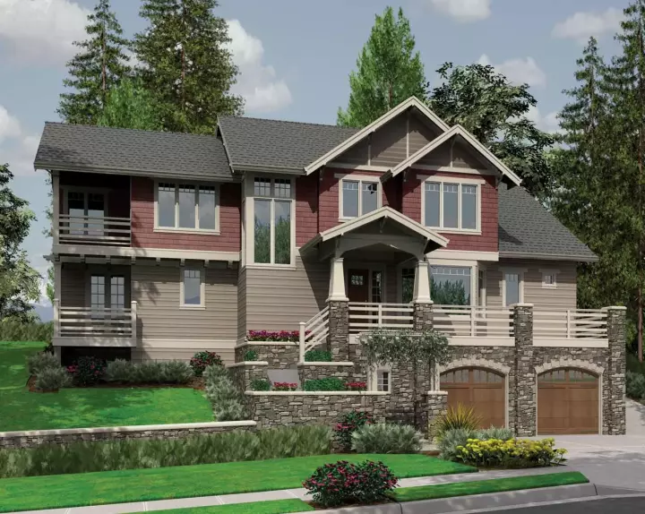 Craftsman house plans 74-463 - front exterior, 4,270 sq ft, 4 bed, 3 bath house plans | Monster House Plans