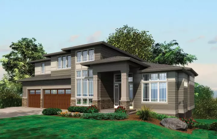 Prairie house plans 74-467 - front exterior, 4,882 sq ft, 5 bed, 5 bath house plans | Monster House Plans