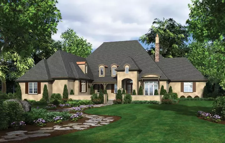 European house plans 74-475 - front exterior, 4,352 sq ft, 3 bed, 3 bath house plans | Monster House Plans