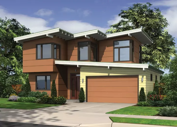 Modern house plans 74-545 - front exterior, 1,899 sq ft, 2 bed, 2 bath house plans | Monster House Plans