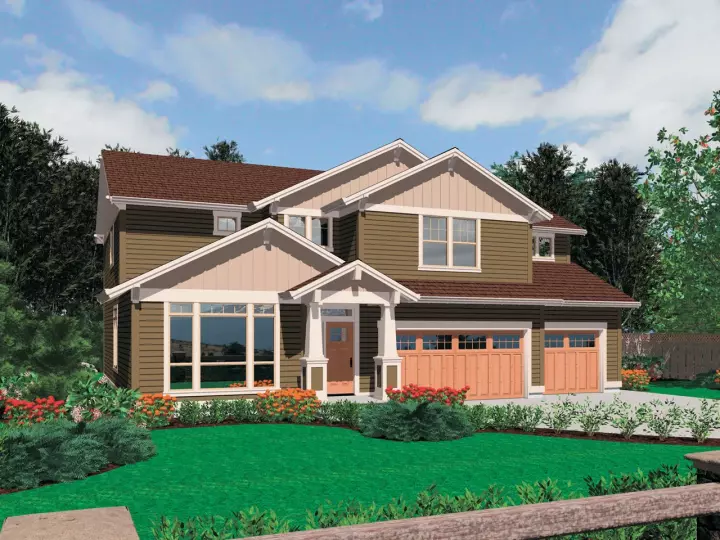 Craftsman house plans 74-621 - front exterior, 2,514 sq ft, 3 bed, 2 bath house plans | Monster House Plans