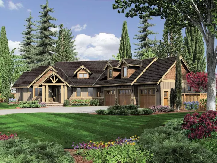 Craftsman house plans 74-643 - front exterior, 2,907 sq ft, 3 bed, 2 bath house plans | Monster House Plans
