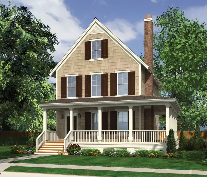 Colonial house plans 74-663 - front exterior, 2,217 sq ft, 3 bed, 3 bath house plans | Monster House Plans