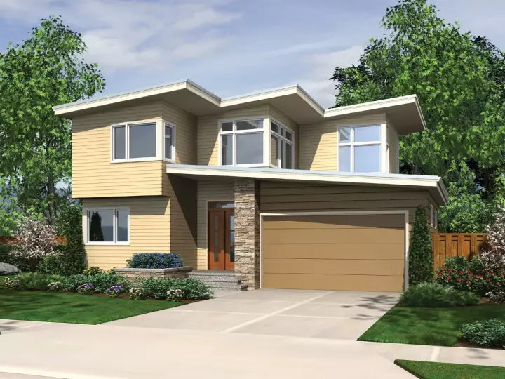 Contemporary house plans 74-671 - front exterior, 2,124 sq ft, 4 bed, 2 bath house plans | Monster House Plans