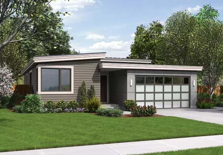 Contemporary house plans 74-678 - front exterior, 1,613 sq ft, 3 bed, 2 bath house plans | Monster House Plans