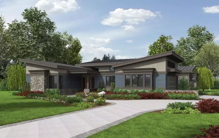 Contemporary house plans 74-721 - front exterior, 2,749 sq ft, 3 bed, 2 bath house plans | Monster House Plans