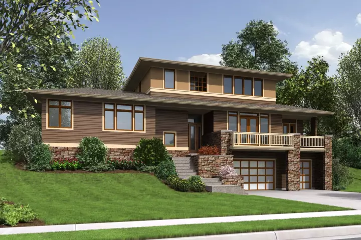 Contemporary house plans 74-752 - front exterior, 2,737 sq ft, 3 bed, 2 bath house plans | Monster House Plans
