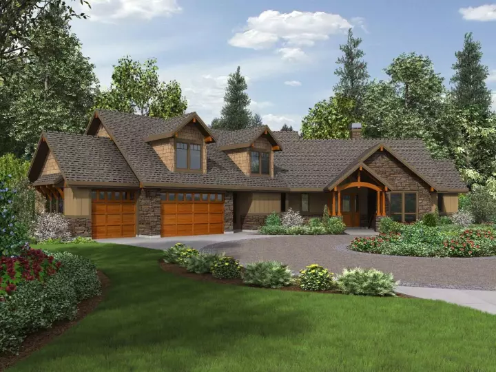 Mountain Rustic house plans 74-780 - front exterior, 2,637 sq ft, 3 bed, 2 bath house plans | Monster House Plans