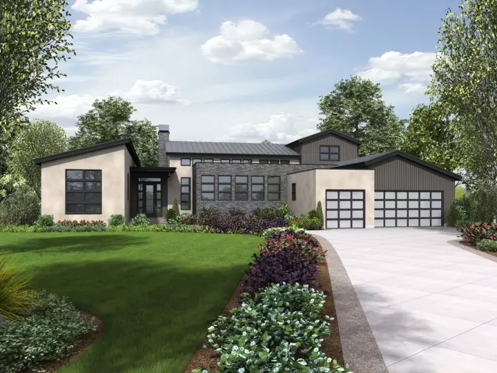 Modern house plans 74-795 - front exterior, 3,681 sq ft, 3 bed, 2 bath house plans | Monster House Plans