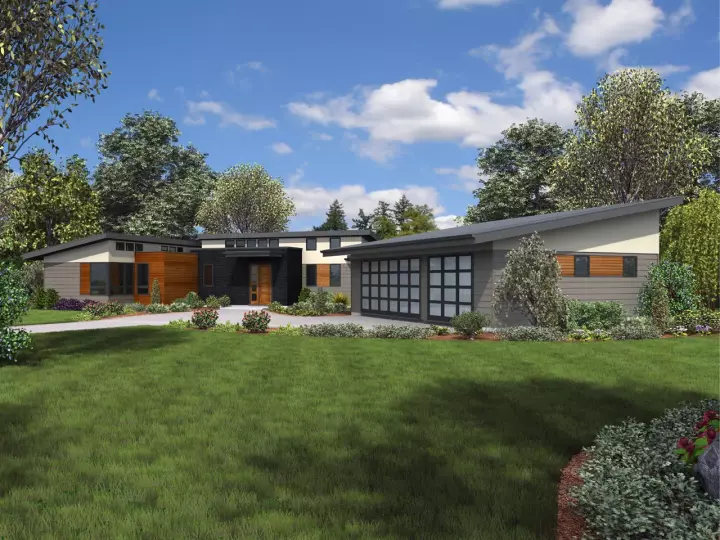 Modern house plans 74-838 - front exterior, 2,699 sq ft, 4 bed, 2 bath house plans | Monster House Plans