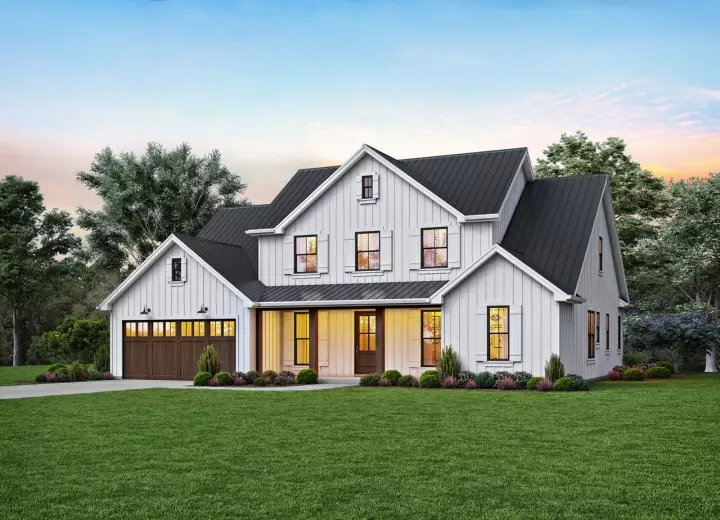Modern Farmhouse house plans 74-896 - front exterior, 3,032 sq ft, 4 bed, 3 bath house plans | Monster House Plans