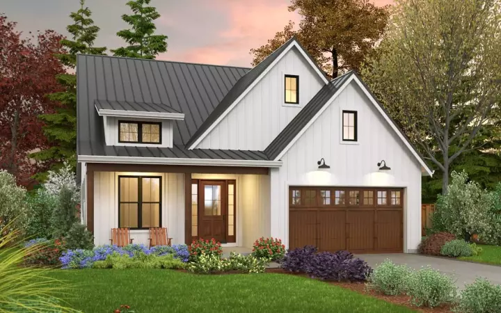 Modern Farmhouse house plans 74-915 - front exterior, 1,552 sq ft, 3 bed, 2 bath house plans | Monster House Plans