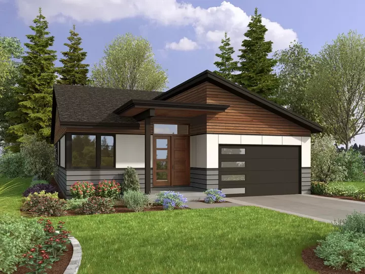 Contemporary house plans 74-929 - front exterior, 2,009 sq ft, 4 bed, 2 bath house plans | Monster House Plans