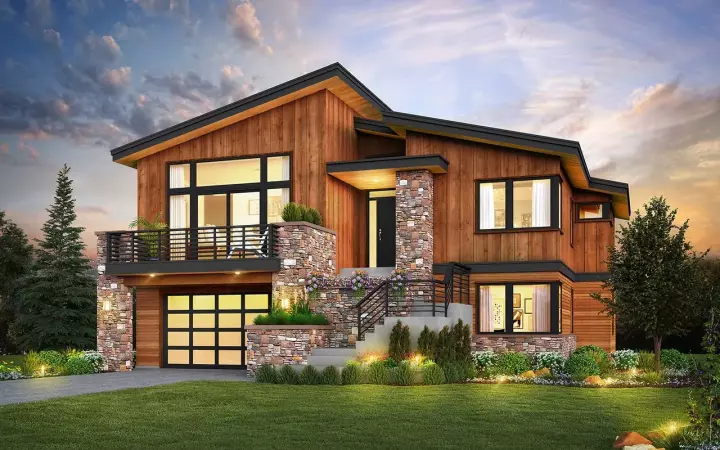 Contemporary house plans 74-934 - front exterior, 2,613 sq ft, 3 bed, 2 bath house plans | Monster House Plans