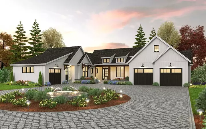 Modern Farmhouse house plans 74-937 - front exterior, 3,669 sq ft, 4 bed, 4 bath house plans | Monster House Plans
