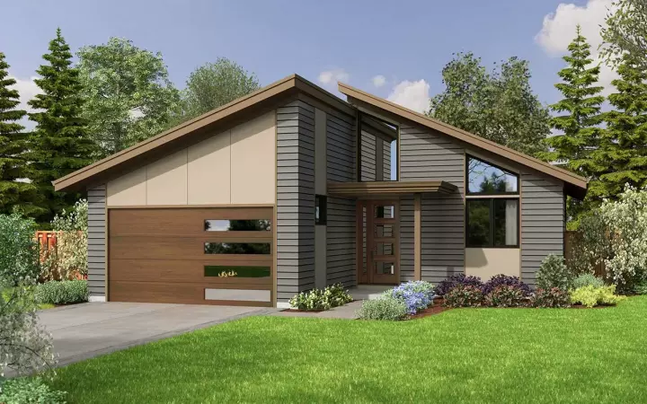 Contemporary house plans 74-947 - front exterior, 1,196 sq ft, 3 bed, 2 bath house plans | Monster House Plans