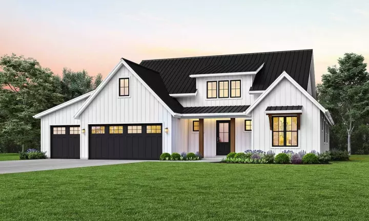 Modern Farmhouse house plans 74-958 - front exterior, 2,683 sq ft, 4 bed, 3 bath house plans | Monster House Plans