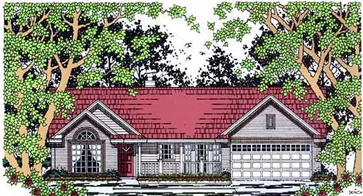 Country house plans 75-136 - front exterior, 1,297 sq ft, 3 bed, 2 bath house plans | Monster House Plans