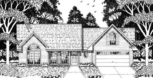 Country house plans 75-153 - front exterior, 1,348 sq ft, 3 bed, 2 bath house plans | Monster House Plans