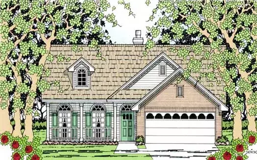 Country house plans 75-175 - front exterior, 1,434 sq ft, 3 bed, 2 bath house plans | Monster House Plans