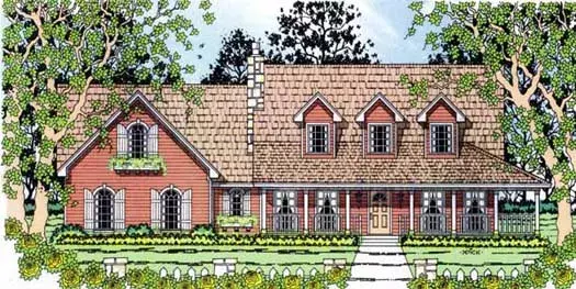 Country house plans 75-199 - front exterior, 1,782 sq ft, 4 bed, 2 bath house plans | Monster House Plans