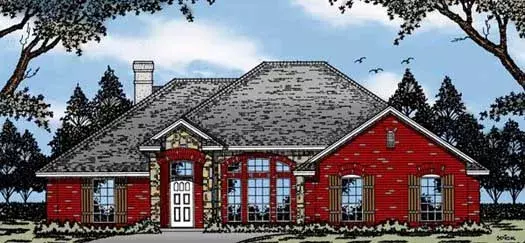 French Country house plans 75-213 - front exterior, 1,550 sq ft, 3 bed, 2 bath house plans | Monster House Plans