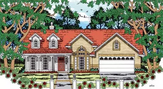 Country house plans 75-217 - front exterior, 1,555 sq ft, 3 bed, 2 bath house plans | Monster House Plans