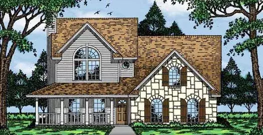Country house plans 75-243 - front exterior, 1,606 sq ft, 3 bed, 2 bath house plans | Monster House Plans