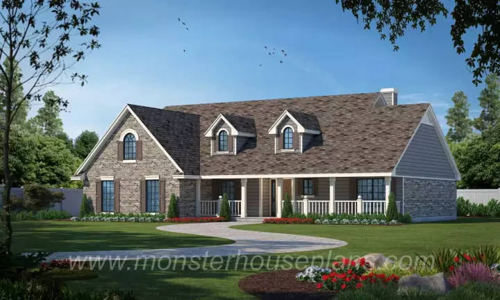 Country house plans 75-338 - front exterior, 1,823 sq ft, 3 bed, 2 bath house plans | Monster House Plans