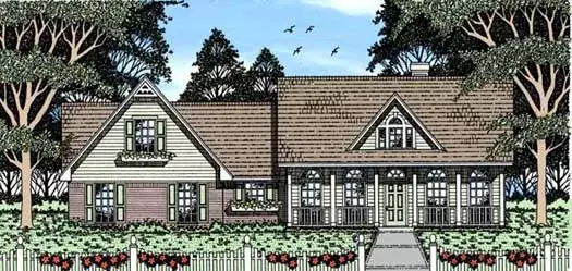 Country house plans 75-395 - front exterior, 1,955 sq ft, 3 bed, 2 bath house plans | Monster House Plans