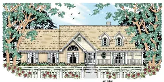 Country house plans 75-409 - front exterior, 2,018 sq ft, 4 bed, 2 bath house plans | Monster House Plans
