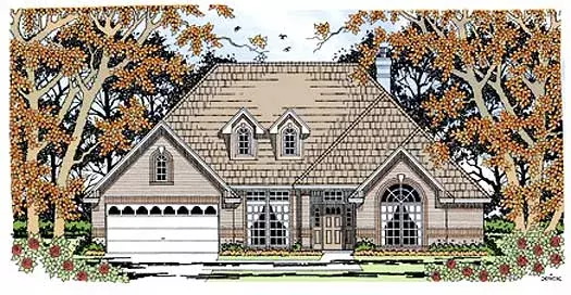 European house plans 75-439 - front exterior, 2,120 sq ft, 4 bed, 2 bath house plans | Monster House Plans