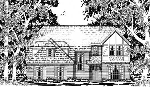 Tudor house plans 75-483 - front exterior, 2,659 sq ft, 4 bed, 2 bath house plans | Monster House Plans