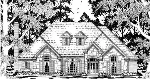 European house plans 75-489 - front exterior, 2,983 sq ft, 4 bed, 2 bath house plans | Monster House Plans