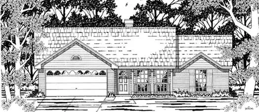 Traditional house plans 75-507 - front exterior, 1,148 sq ft, 3 bed, 2 bath house plans | Monster House Plans