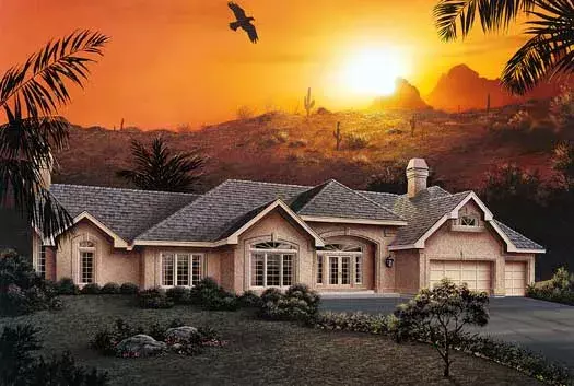 Sunbelt house plans 77-132 - front exterior, 2,523 sq ft, 3 bed, 2 bath house plans | Monster House Plans
