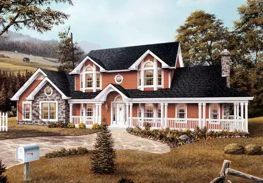 Country house plans 77-140 - front exterior, 2,828 sq ft, 5 bed, 3 bath house plans | Monster House Plans