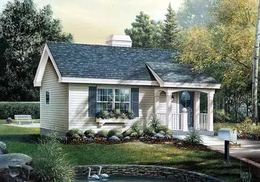 Country house plans 77-154 - front exterior, 576 sq ft, 1 bed, 1 bath house plans | Monster House Plans