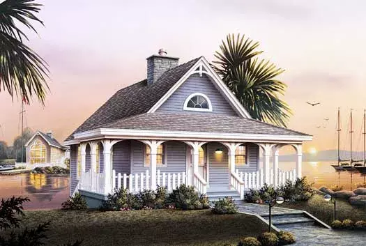 Cottage house plans 77-164 - front exterior, 1,530 sq ft, 2 bed, 1 bath house plans | Monster House Plans